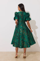 8th Sign Callie emerald green metallic midi dress rear full skirt view