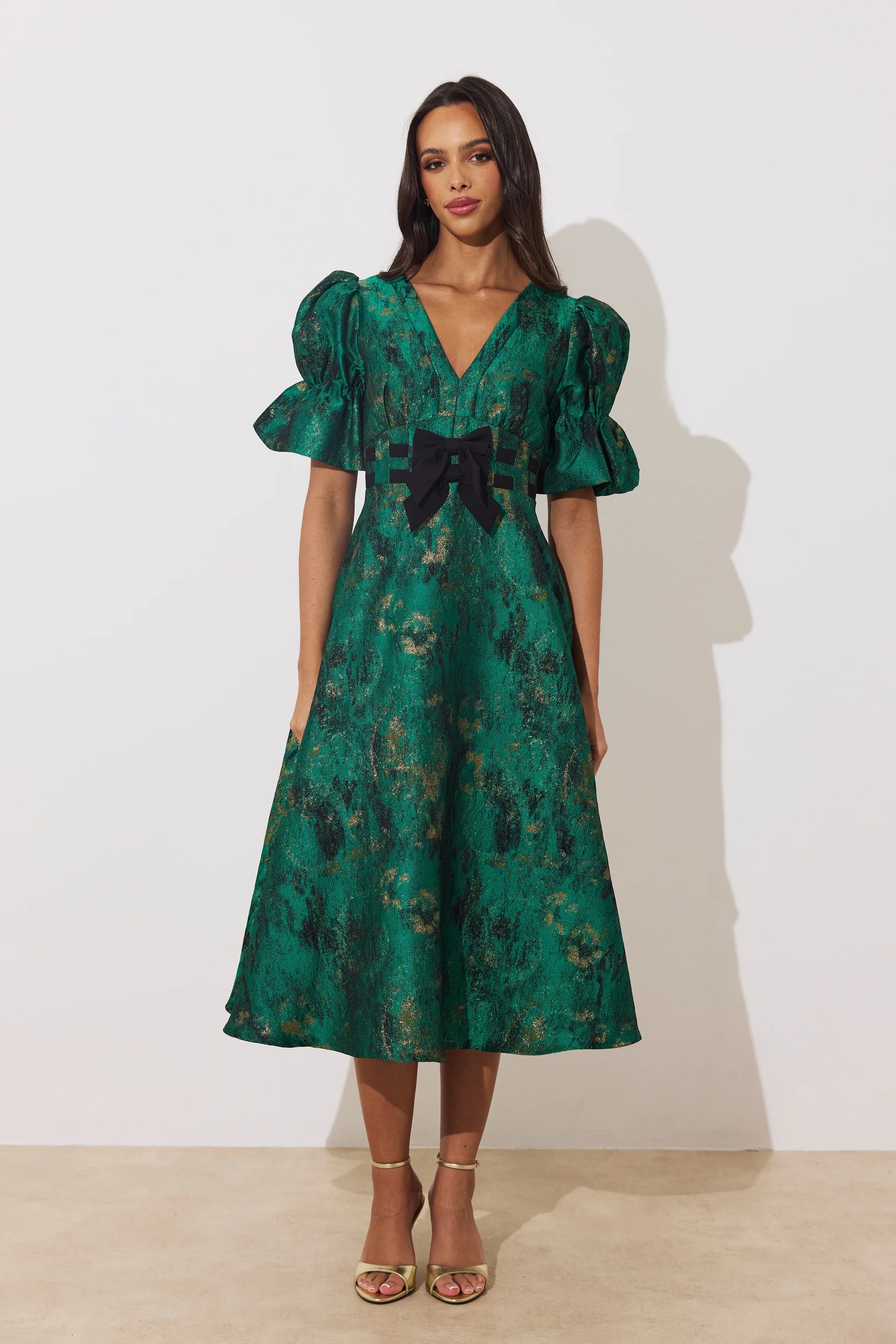 8th Sign Callie emerald green bow occasion dress front view