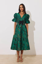 8th Sign Callie emerald green bow occasion dress front view
