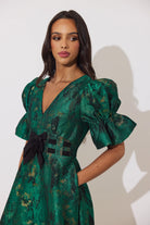 8th Sign Callie emerald green metallic occasion dress black bow detail