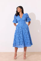 8th Sign Callie crochet lace ladies midi dress with hands in pockets
