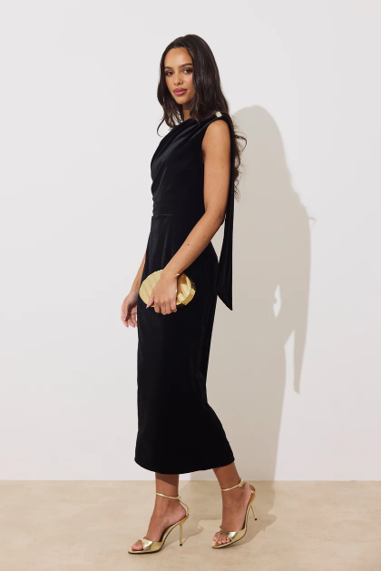 8th Sign Eleni black velvet occasion dress side view