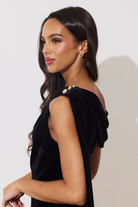 8th Sign Eleni velvet occasion dress crystal shoulder detail
