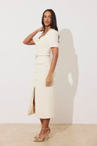 8th Sign Harriet cream structured tweed occasion dress front view