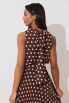 8th Sign Milly brown polka dot midi dress back bow detail