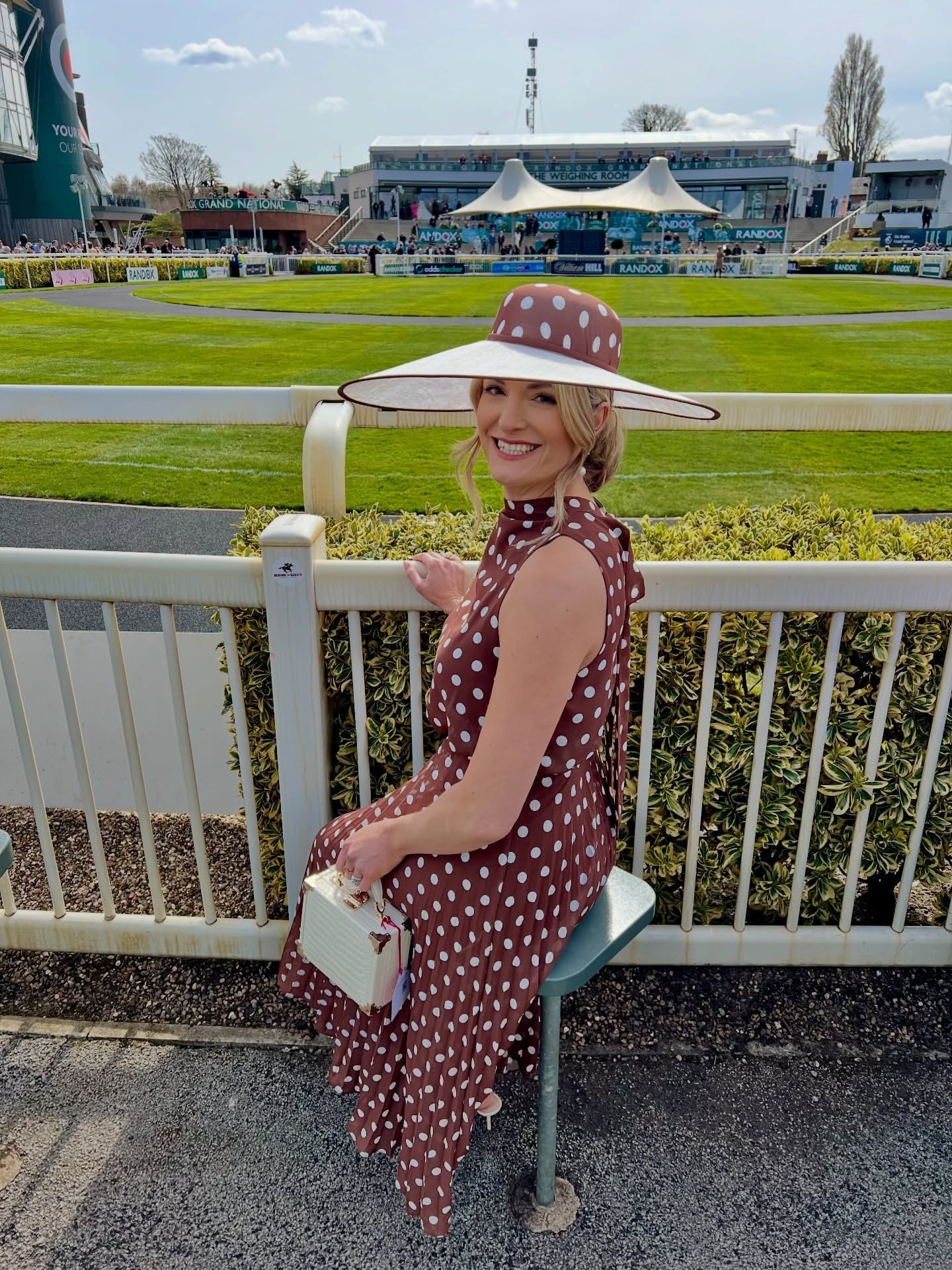     8th Sign Milly brown polka dot race day dress with statement hat