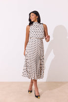 8th Sign Milly Polka Dot Dress side profile showing fitted waist