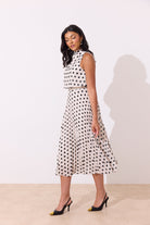 8th Sign Milly Pleat Polka Dot Midi Dress full length front