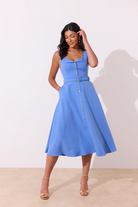 8th Sign Saffira cornflower blue occasion midi dress side profile