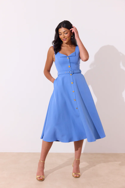 8th Sign Saffira cornflower blue occasion midi dress side profile