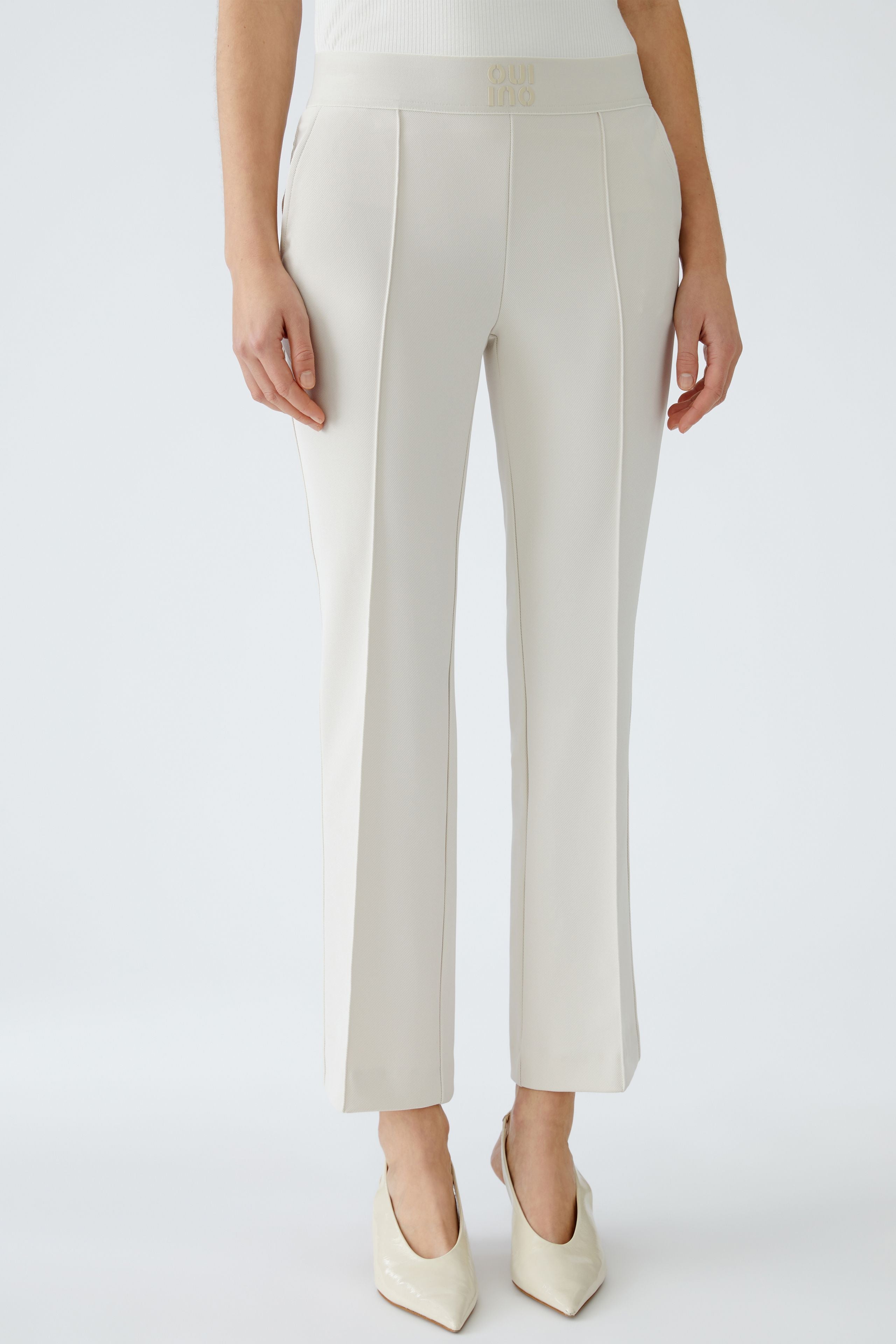 Oui Off White Kick Flared Trousers