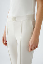 Oui Off White Kick Flared Trousers With Elastic Waist