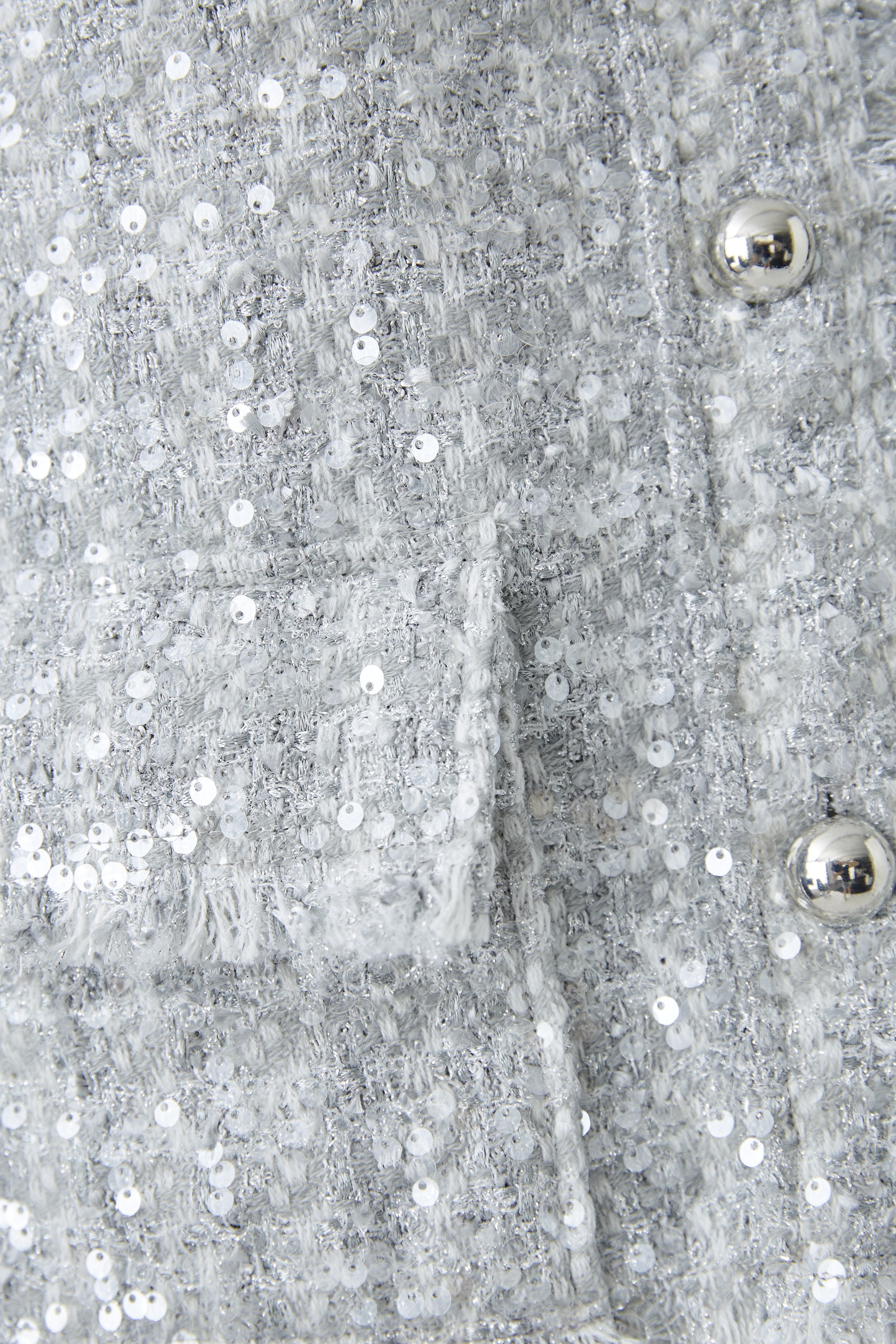 Detail of sequin sparkle in Oui’s French style qbouclé fabric
