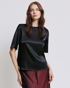 Access Fashion Satin Top With Padded Shoulders In Black 