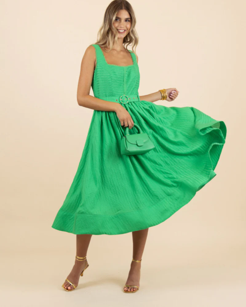 Fee G Amore Green Belted Swing Dress