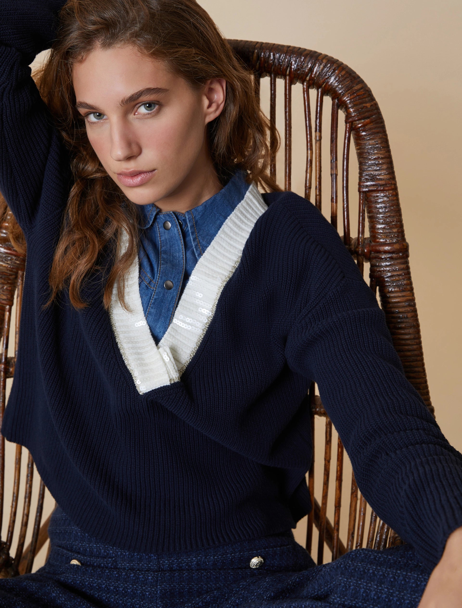 Penny Black Tania Navy/Cream Embroidered Trim Jumper