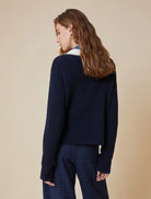 Penny Black Tania Navy Embroidered Trim Jumper From The Back 