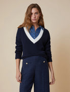 Penny Black Tania Navy Embroidered Trim Sweater