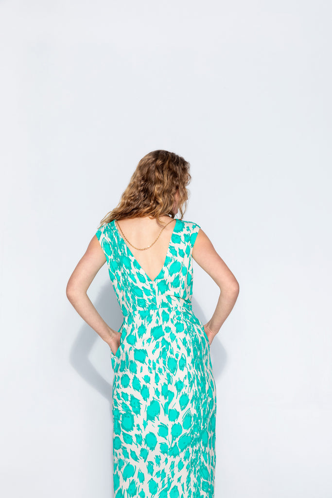 Kameya Turquoise Abstract Print Maxi Dress Back