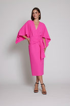 Moskada Poseidon Pink Cape Sleeve Midi Occasion Dress