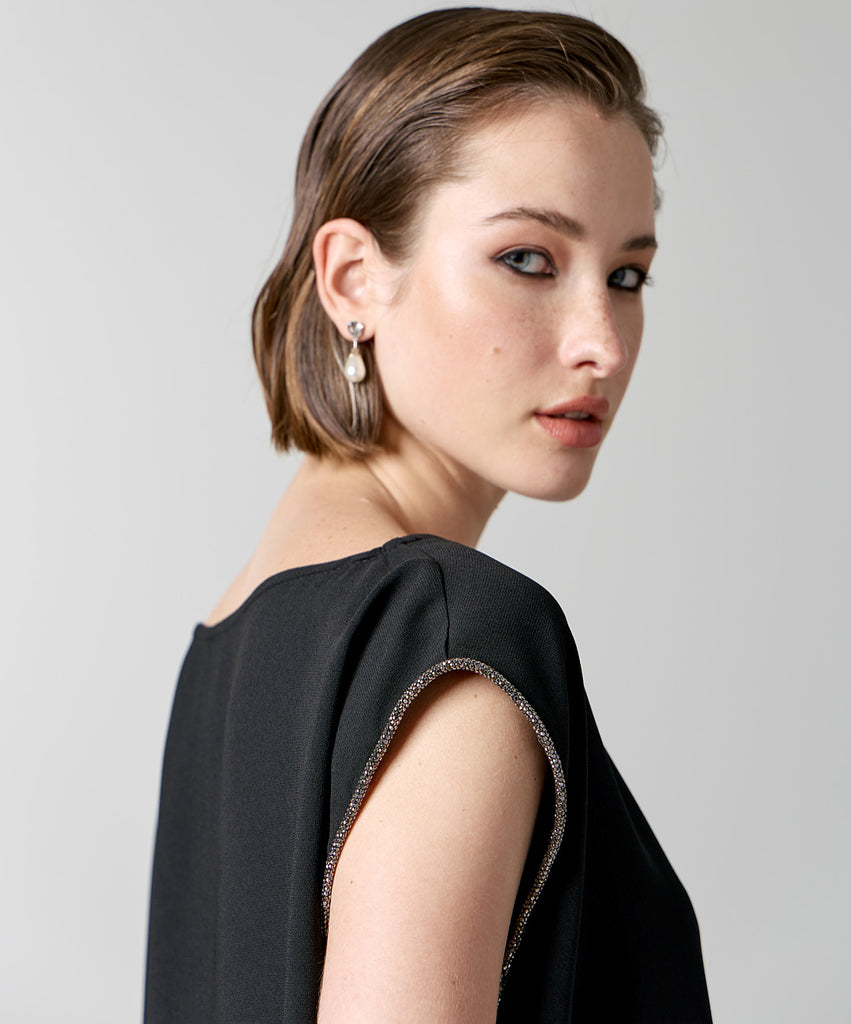 Access Fashion Black Rhinestone Asymmetric Sleeve Blouse