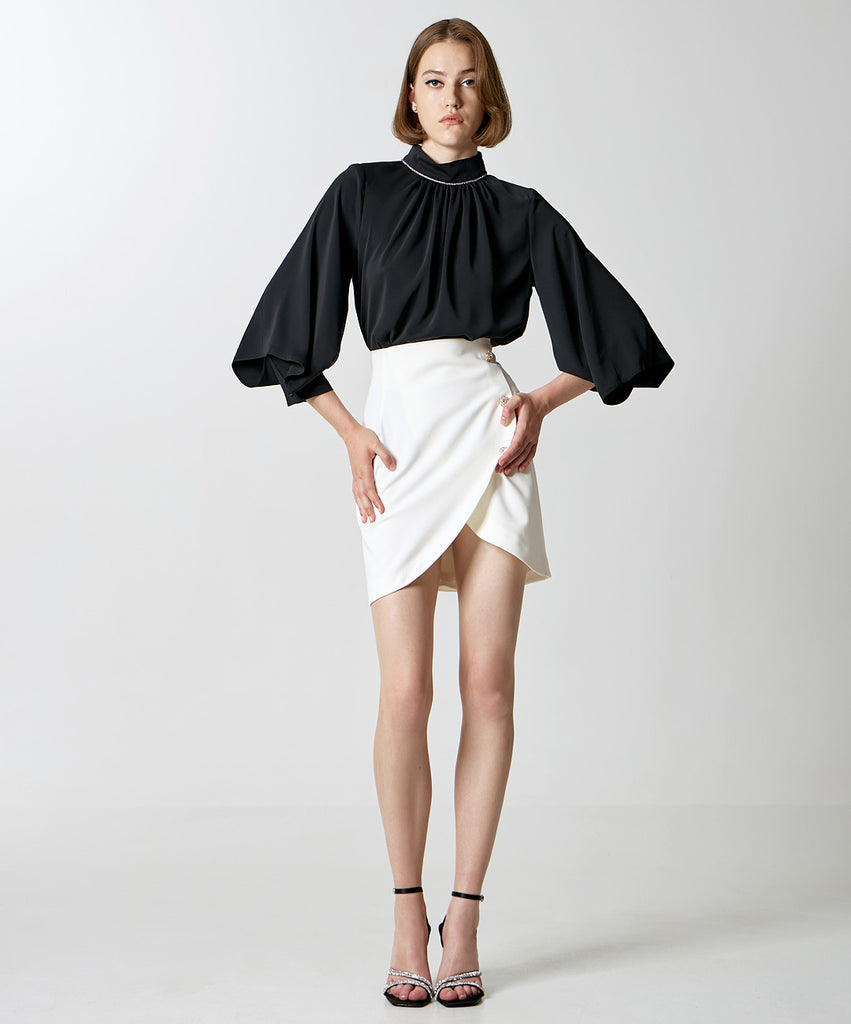 Access Fashion Black Rhinestone Detail Dolman Sleeve Blouse