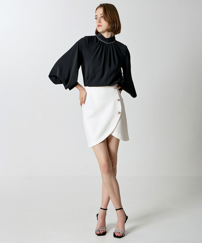 Access Fashion Rhinestone Detail Dolman Sleeve Blouse - Black