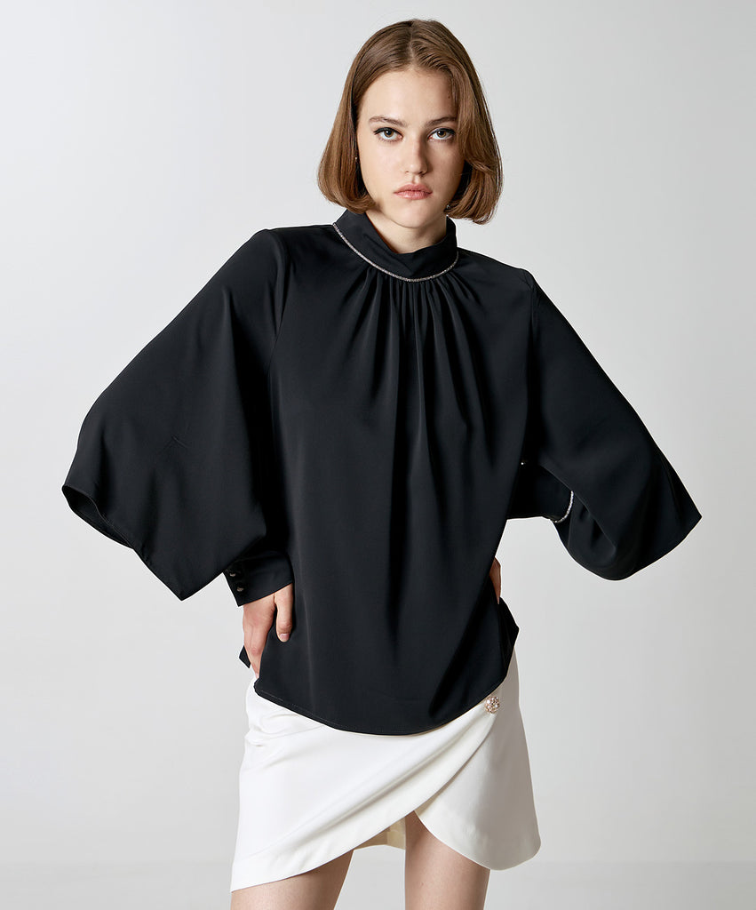 Access Fashion Black Rhinestone Detail Dolman Sleeve Blouse