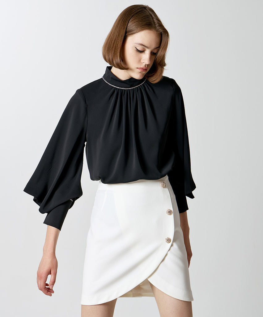 Access Fashion Rhinestone Detail Dolman Sleeve Blouse In Black