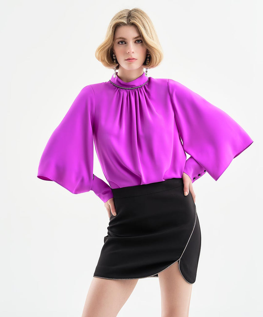 Access Fashion Rhinestone Detail Dolman Sleeve Blouse In Purple