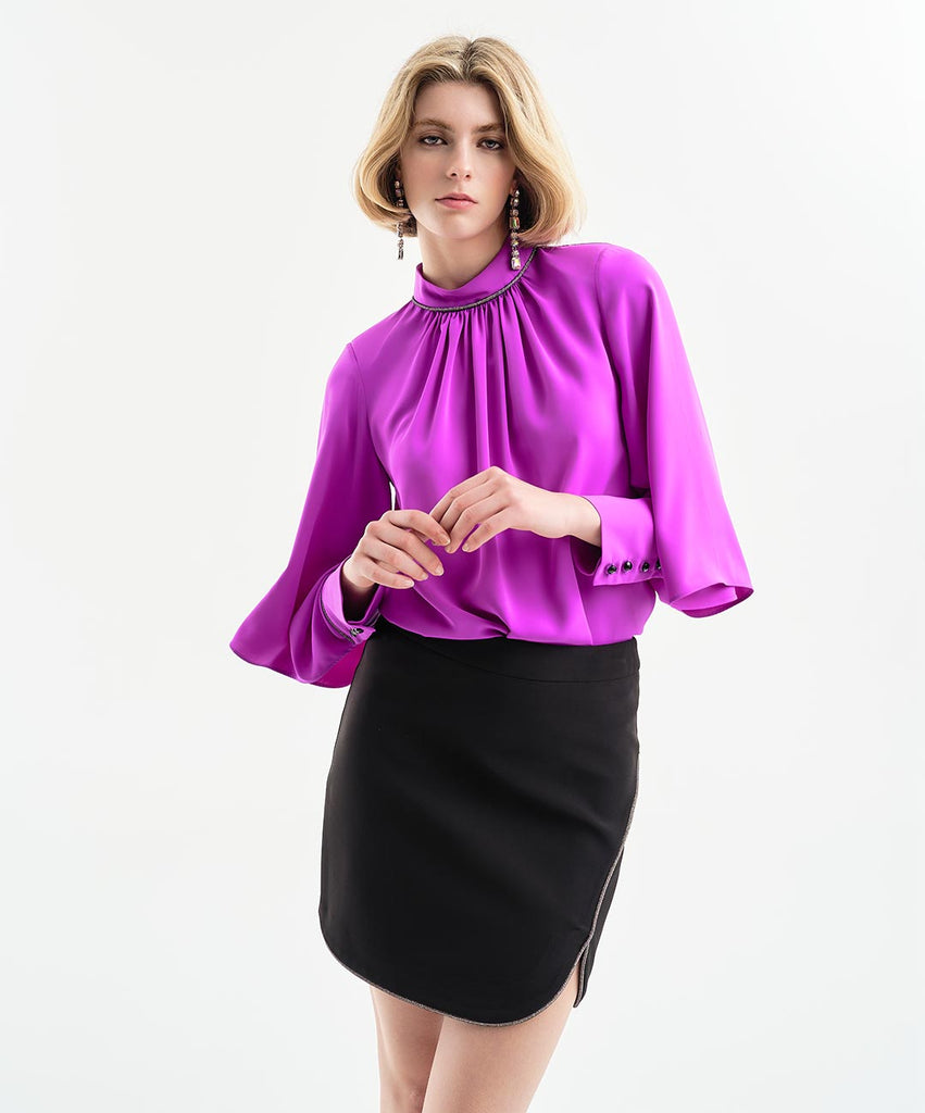 Access Fashion Rhinestone Detail Dolman Sleeve Blouse - Purple