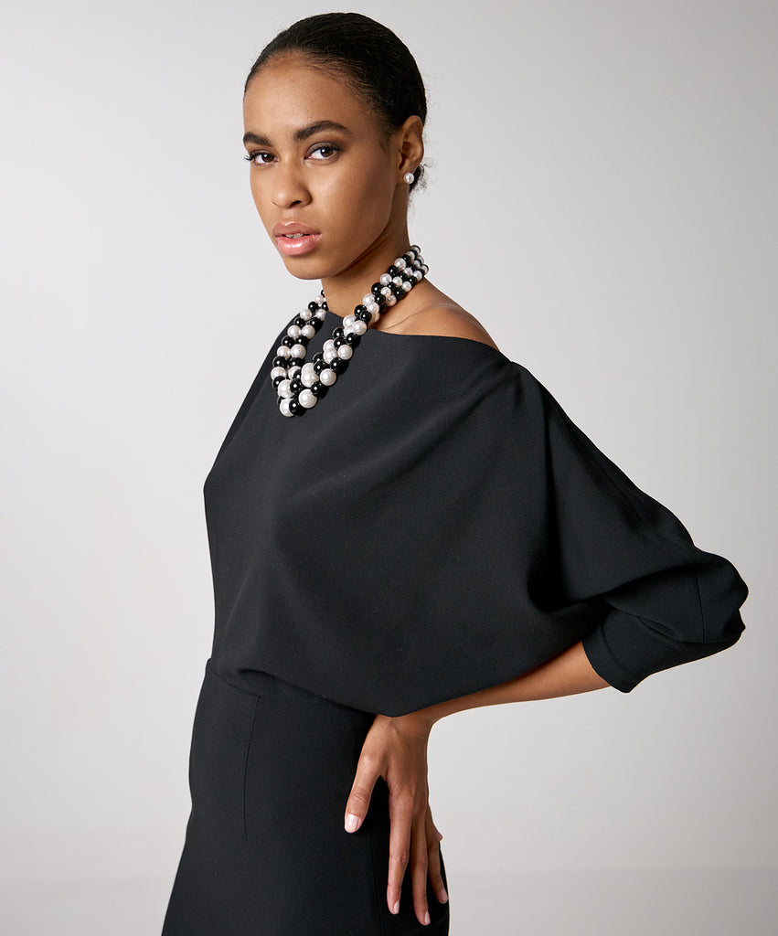 Access Fashion Boat Neck Black Midi Length Pencil Dress