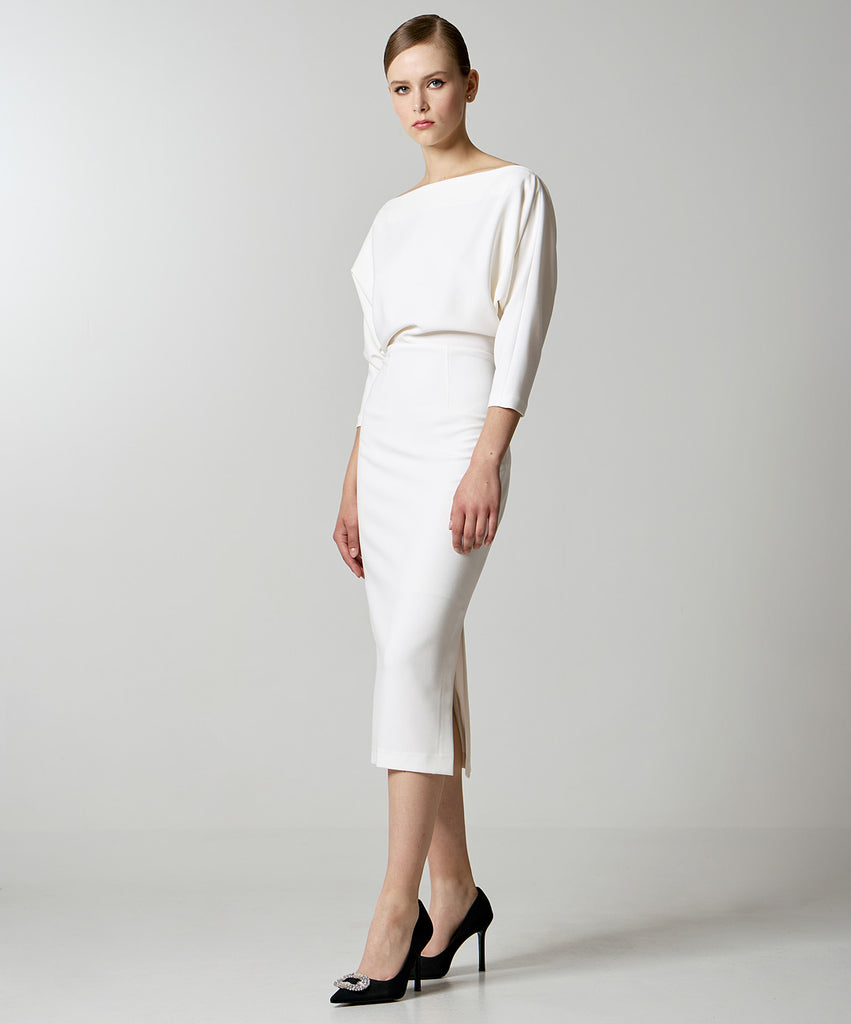 Access Fashion Cream Boat Neck Midi Length Occasion Dress