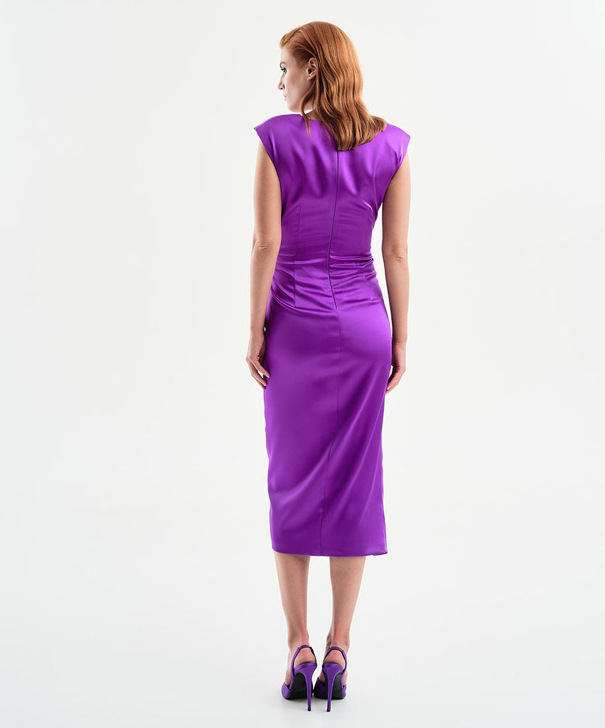 Access Fashion Sleeveless Purple Wrap Effect Midi Dress From The Back