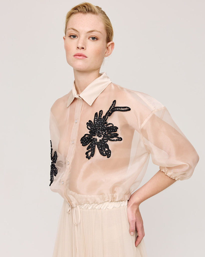 Access Fashion Chiffon Shirt With Embroidered Flowers