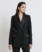 Access Fashion Black Longline Blazer With Satin Trim