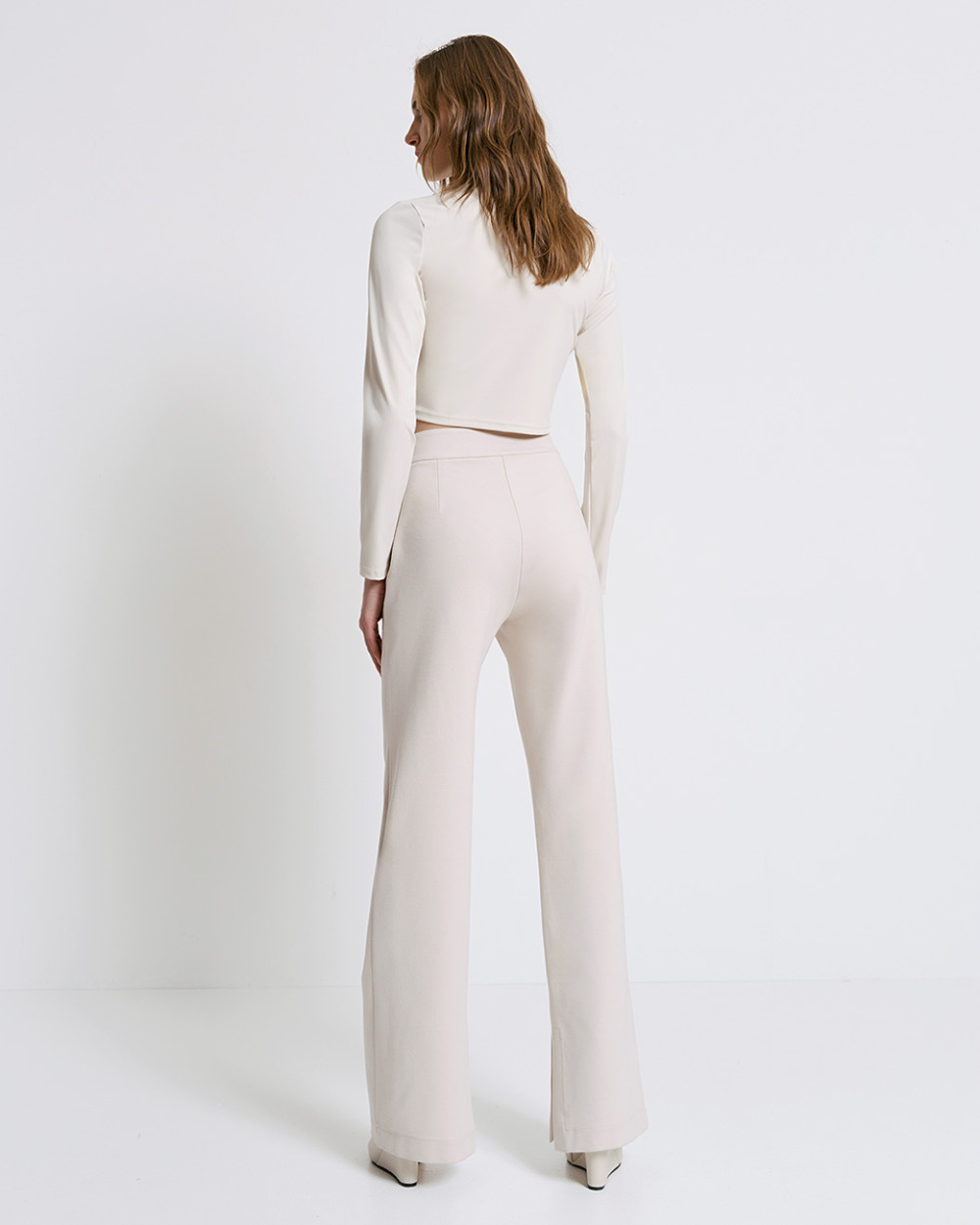 Access Fashion Smart Cream Trousers With Split Hems From The Back 