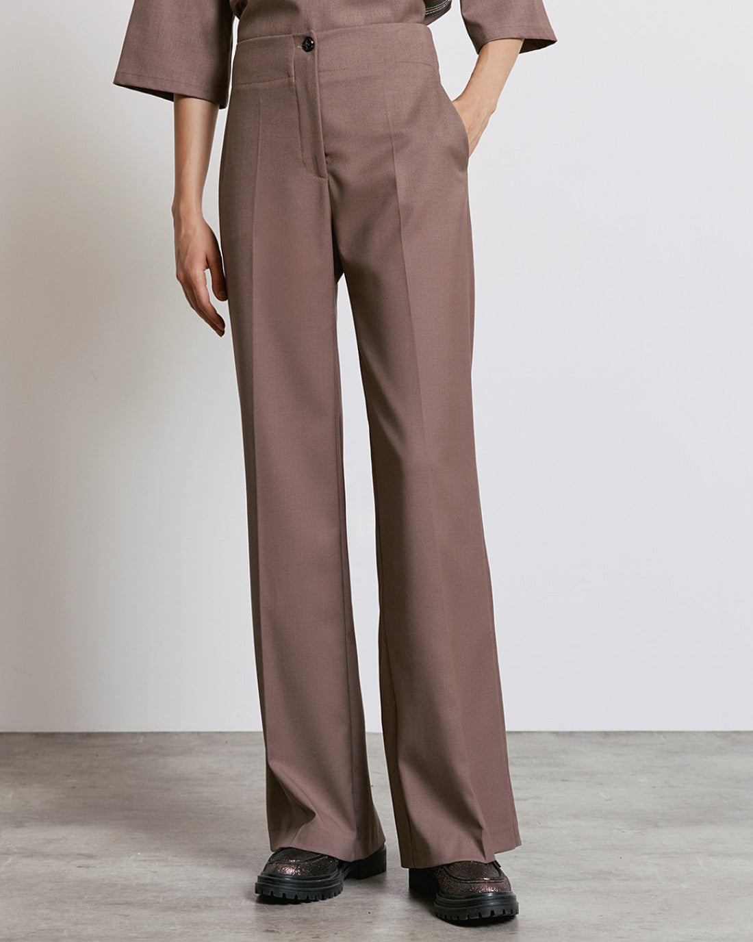 Access Fashion High Waisted Wide Leg Trousers In Taupe