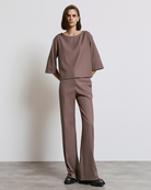 Access Fashion Taupe High Waisted Wide Leg Trousers For Women