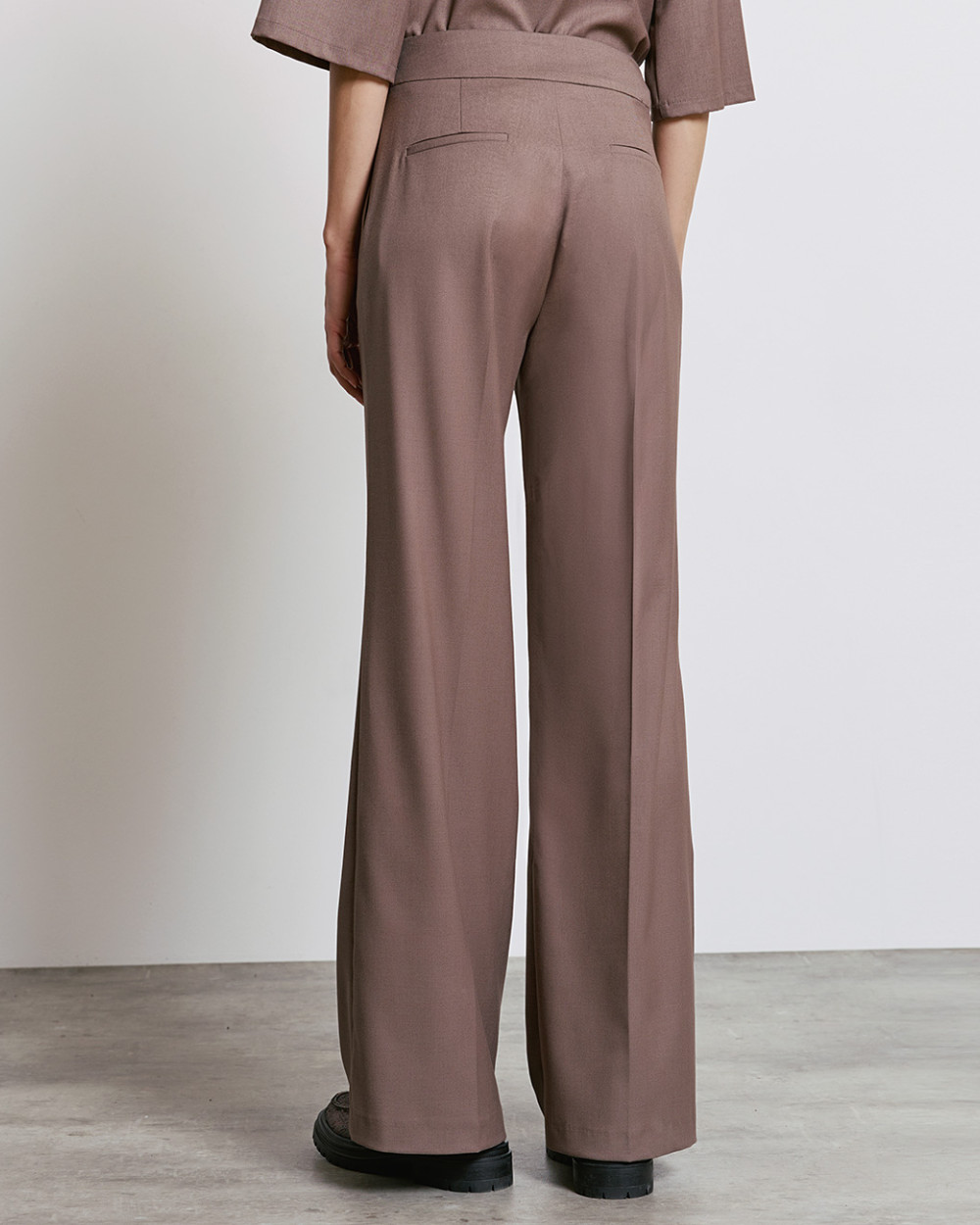 Access Fashion Taupe High Waisted Wide Leg Trousers From The Back 