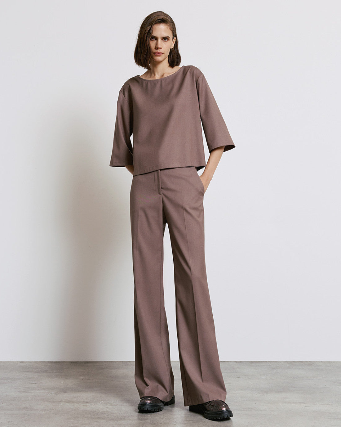 Access Fashion Taupe High Waisted Wide Leg Trousers