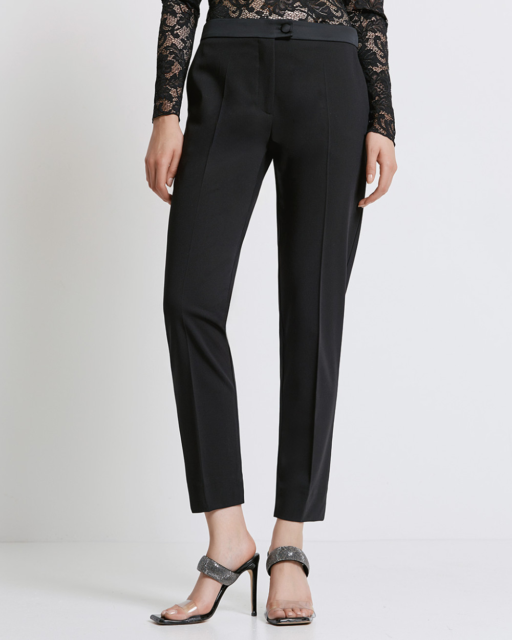 Access Fashion Black Straight Leg Tailored Trousers With Satin Details