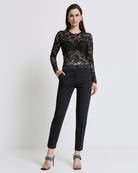 Access Fashion Black Straight Leg Dressy Trousers With Satin Details