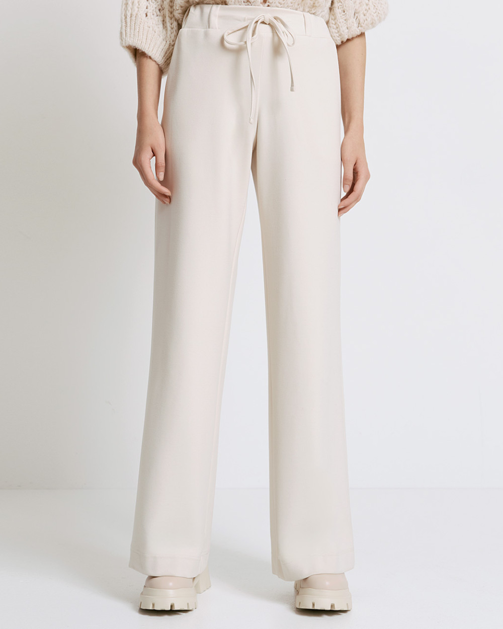 Access Fashion Wide Leg Drawstring Trousers in Cream