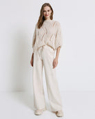 Access Fashion Cream Wide Leg Drawstring Trousers