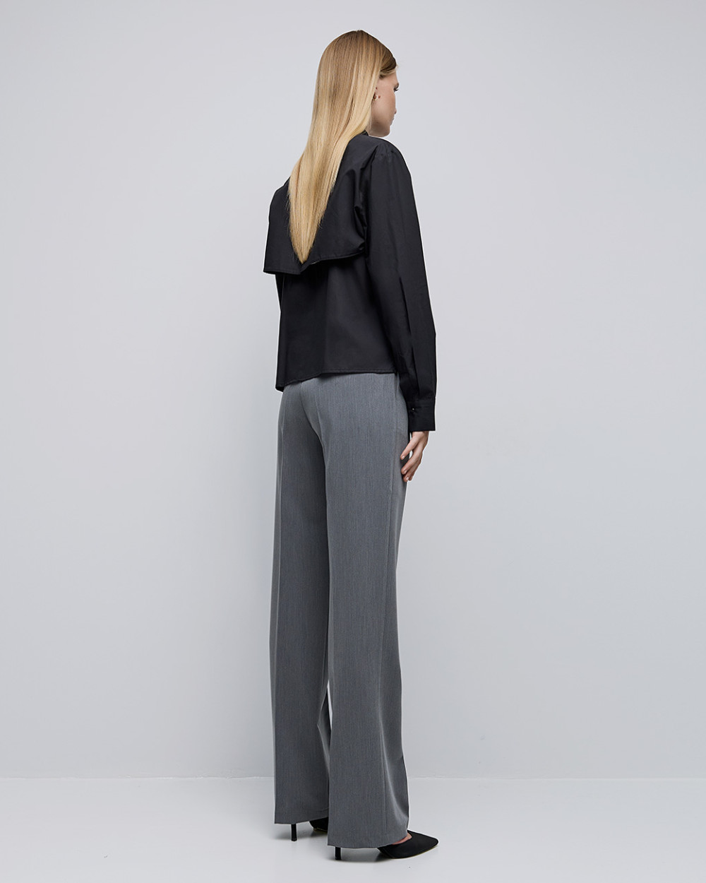 Access Fashion Grey Straight-leg Trousers With Elastic Back