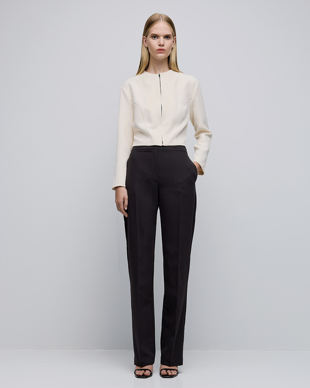 Access Fashion Black Straight-leg Trousers With Elastic Back