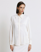 Access Fashion White Satin Shirt With Detachable Feather Cuffs