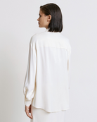 Access Fashion White Satin Shirt With Feather Cuffs From The Back 