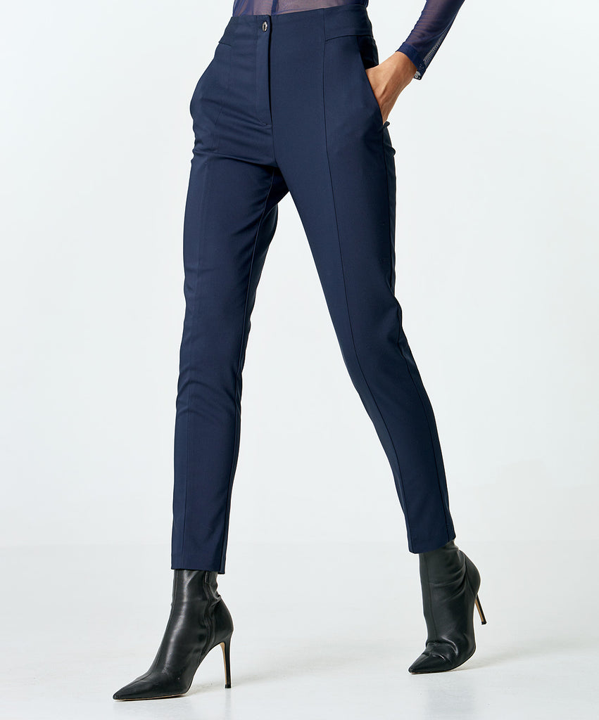 Access Fashion Slim Tapered Leg Smart Trousers in Navy